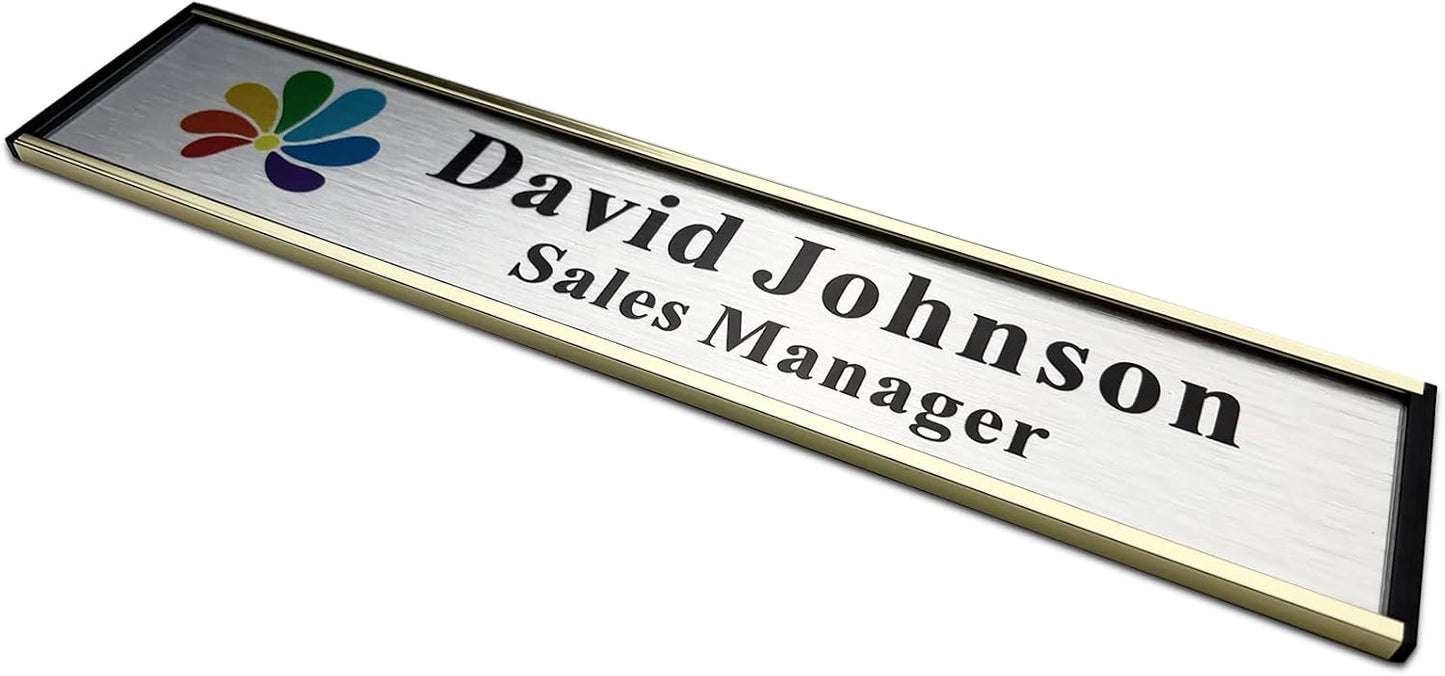 Personalized Name Plate for Door or Wall, 2 * 10 inch Custom Office Aluminum Door or Wall Name Plates with Logo Image or Texts, Office Appreciation Gifts for Coworkers Boss Teacher, Employee