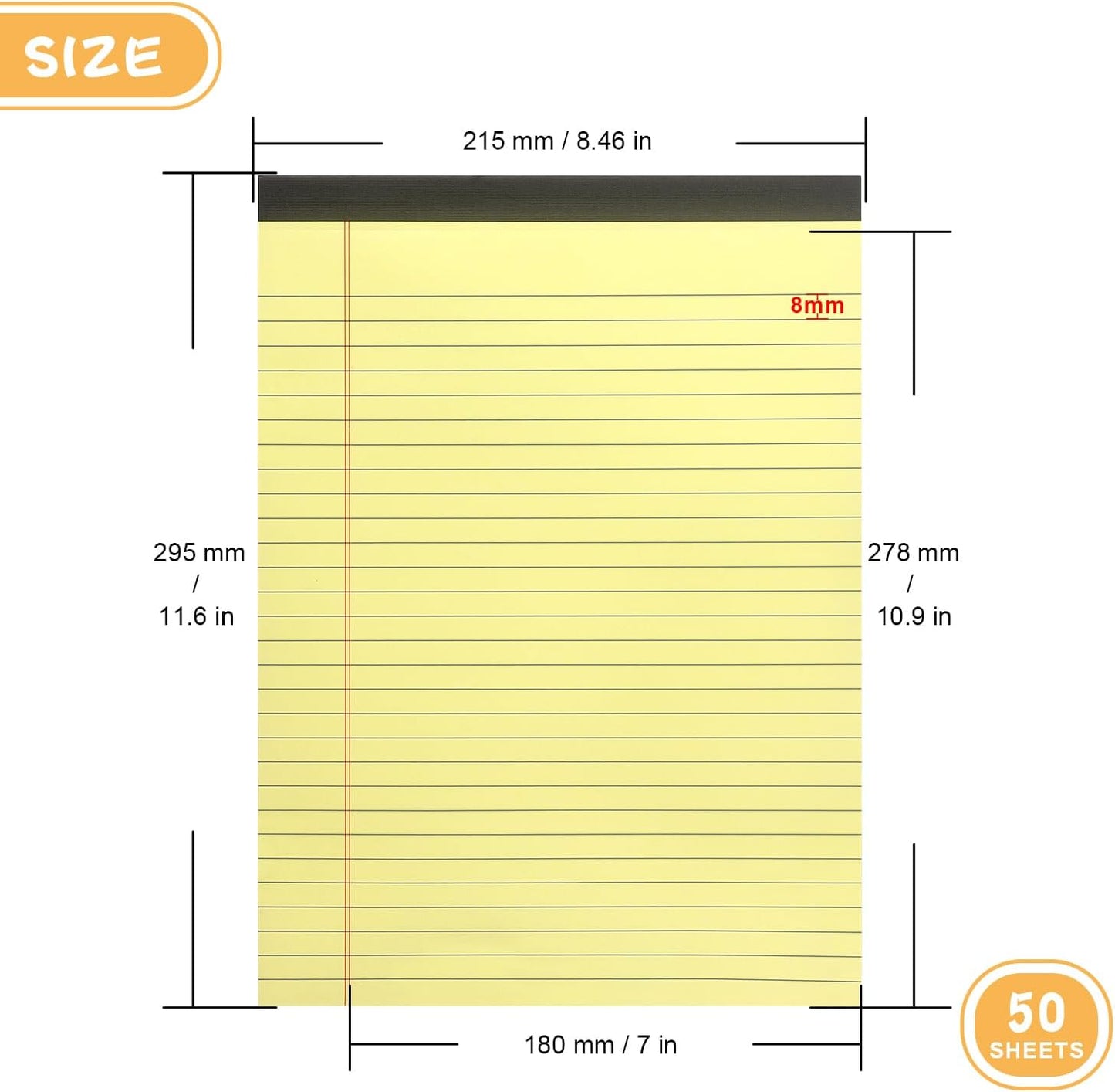 ZZTX Legal Pads 8.5 x 11 Inch Yellow Writing Notepad, Lined Writing Pads for Work Office School, 50 Sheets Per Pad, A4, 1 Pack