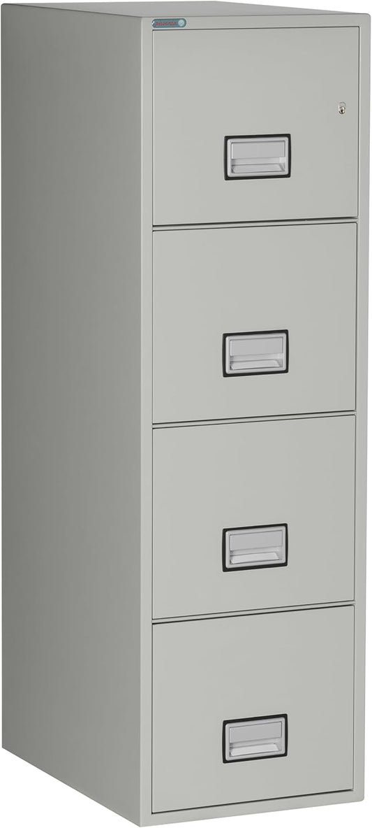 25 inch 4-Drawer Vertical Fireproof File Cabinet – Letter Size Filing – Key Lock – Water Resistant Seal – Fire and Impact Rated – Light Gray Finish – Model LTR4W25LG