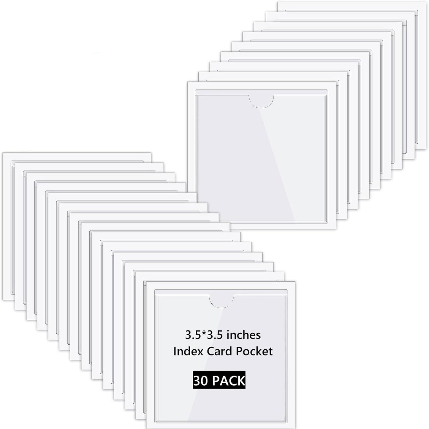 Chinco 30 Pcs Self Adhesive Pockets, Bin Labels for Storage Bins, Clear Pocket Label Sleeves, Plastic Index Card Holder with Top Open for Organizing Bins Box Drawer(3.5 x 3.5 Inch)