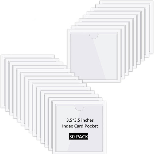 Chinco 30 Pcs Self Adhesive Pockets, Bin Labels for Storage Bins, Clear Pocket Label Sleeves, Plastic Index Card Holder with Top Open for Organizing Bins Box Drawer(3.5 x 3.5 Inch)