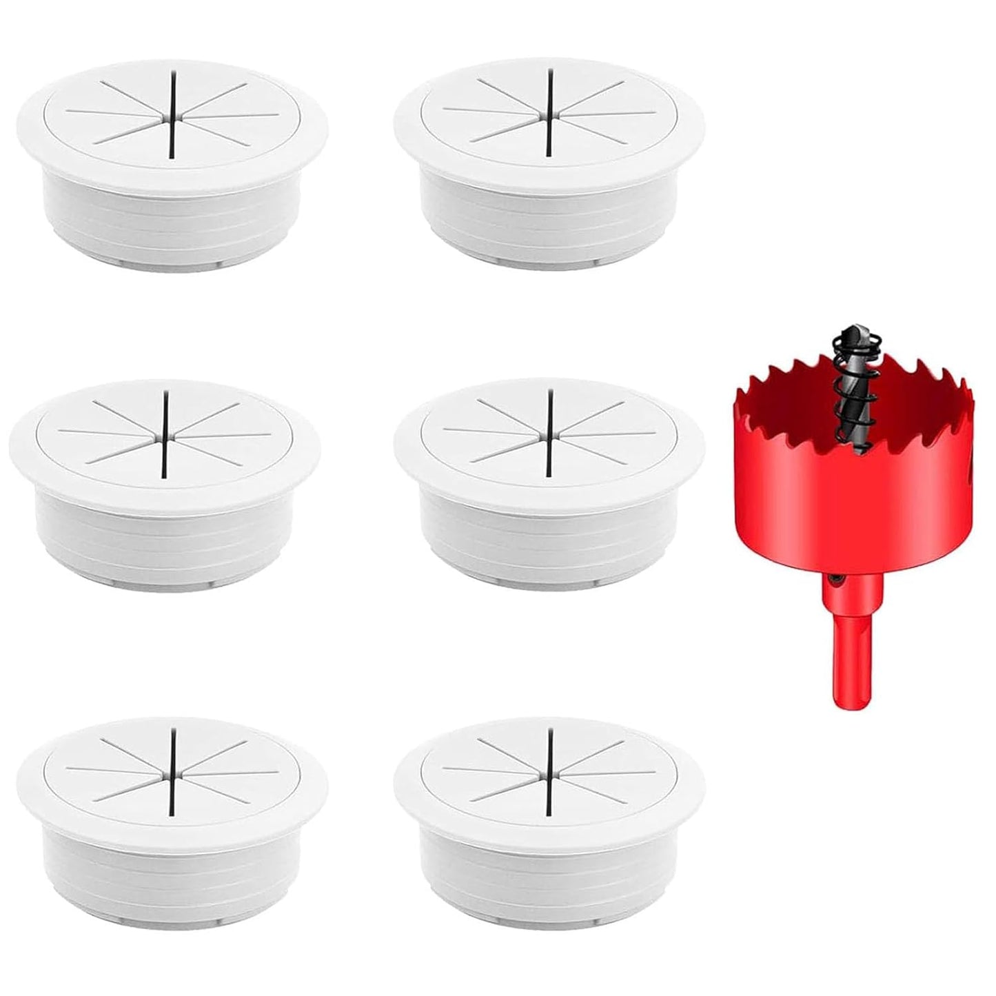 TuTuYa Desk Grommet, 6PCS Flexible 3-1/6inch (80mm) White Desk Cable Grommet Desk Cable Hole Covers with Hole Saw, Ideal Solution for Office and Home Table Cable (White, 3-1/6inch_80mm)