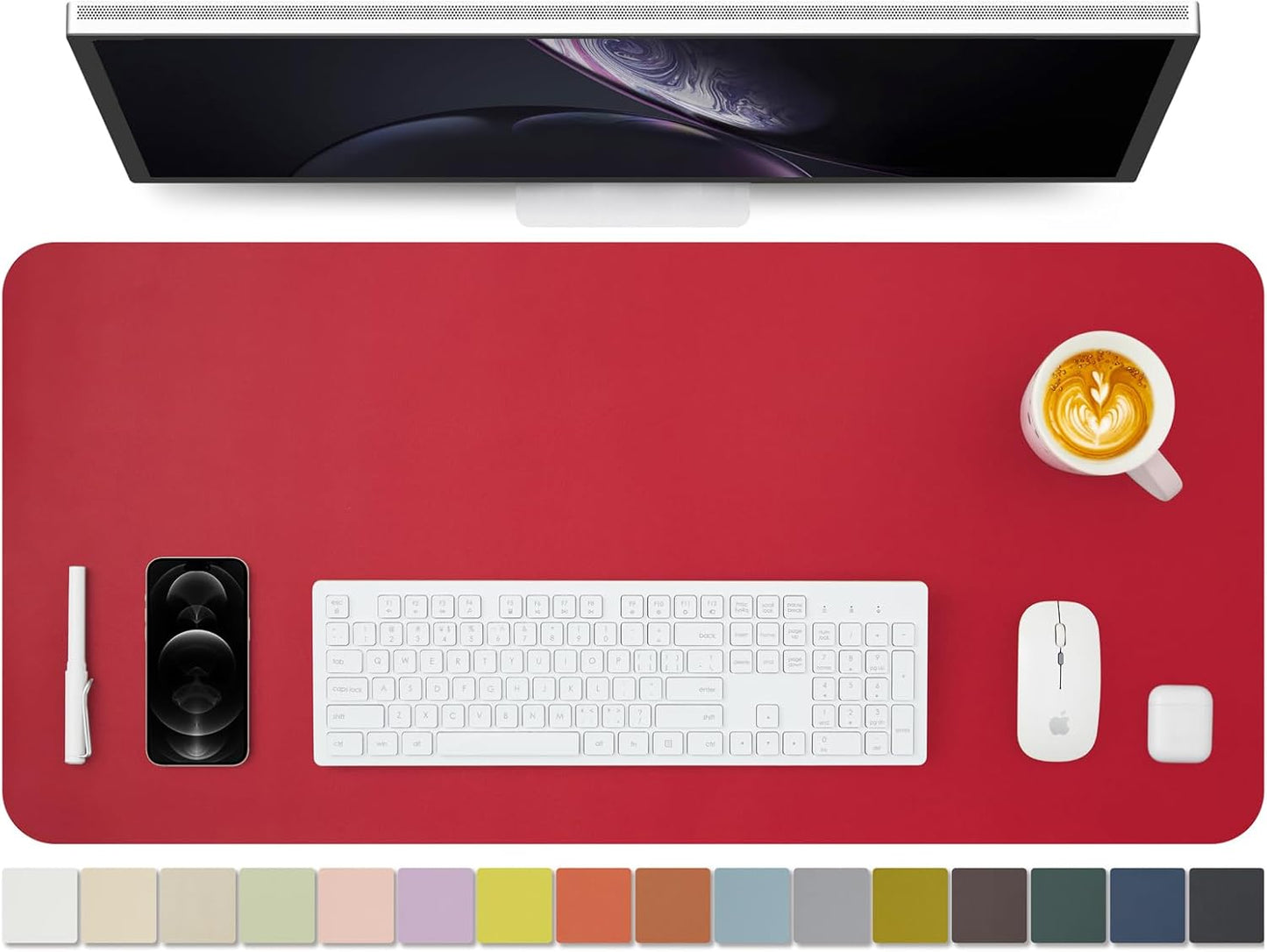 Leather Desk Mat - Non-Slip PU Desk Pad for Office and Home - Desk Organization and Accessories - Ideal for Large Mouse Pad and Desk Mats on Top of Desks (Rose Red,36"x 17")