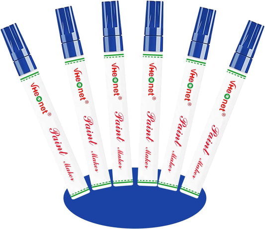 Blue Paint Pens marking pens Permanent Markers - 6 Pack Oil Based Waterproof Markers for Tire, Rubber,Wood, Rocks, Metal, Canvas,Plastic, Dark Surface,Craft office Supplies,Medium Point
