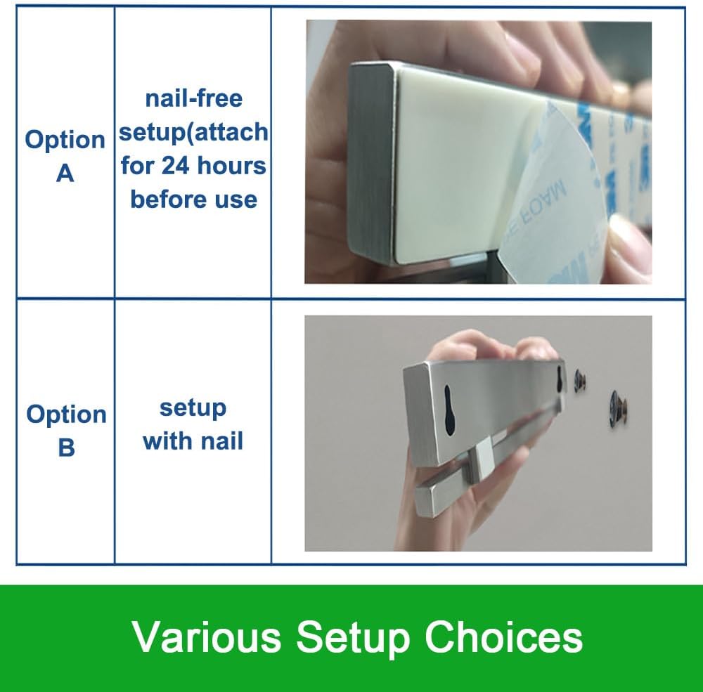 YIIYIIN 17 Inch Magnetic Knife Holder for Wall No Drill,Adhesive Knife Magnetic Strip with 12 Hooks,Kitchen Double Rods Stainless Steel Magnetic Utensil Holder(Silver)