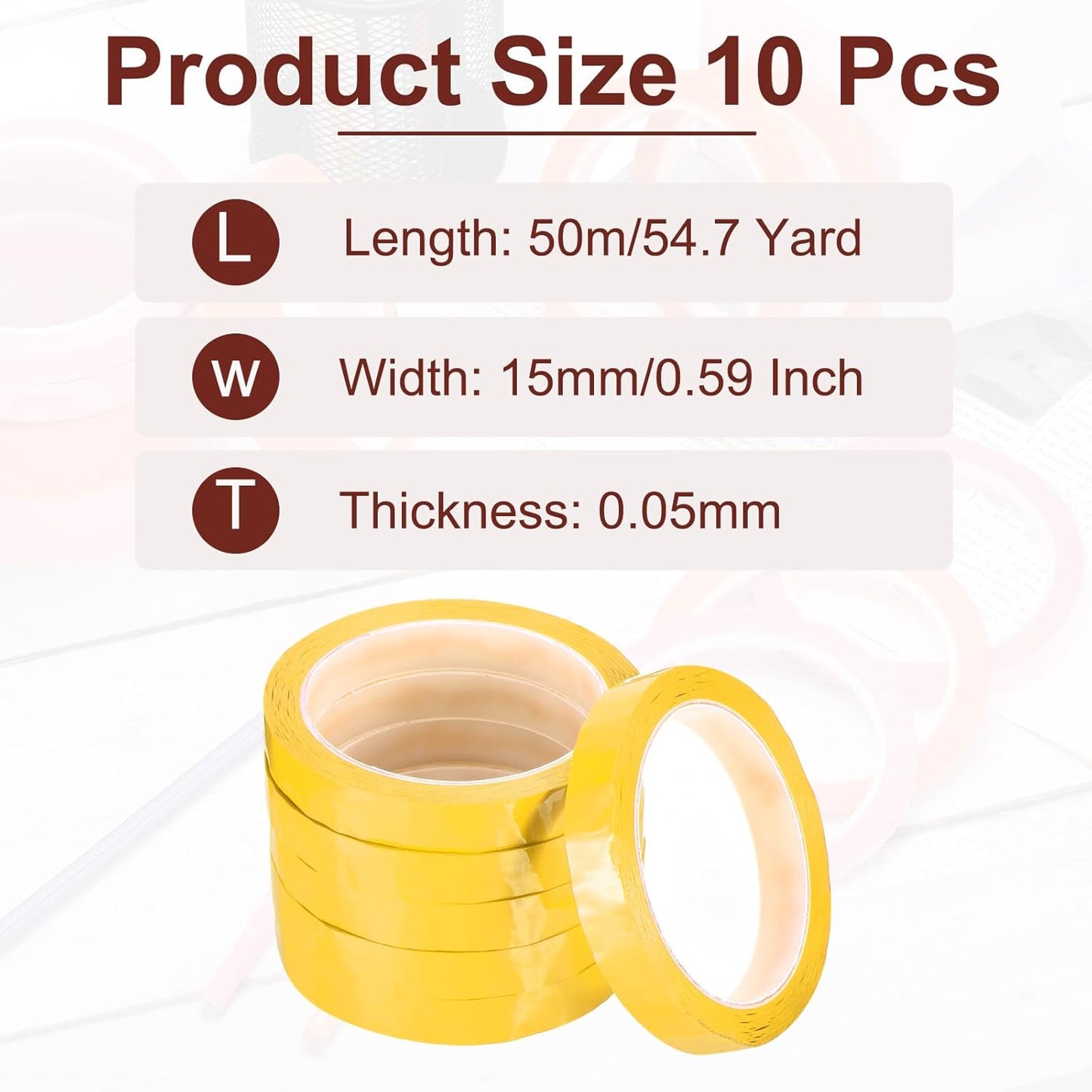 MECCANIXITY 10 Rolls Whiteboard Tape Graphic Chart Tape 15mm 54.7 Yard Art Tape Thin Self-Adhesive Pinstripe Tape Masking Tape for Gift Wrapping Craft Supplies, Yellow