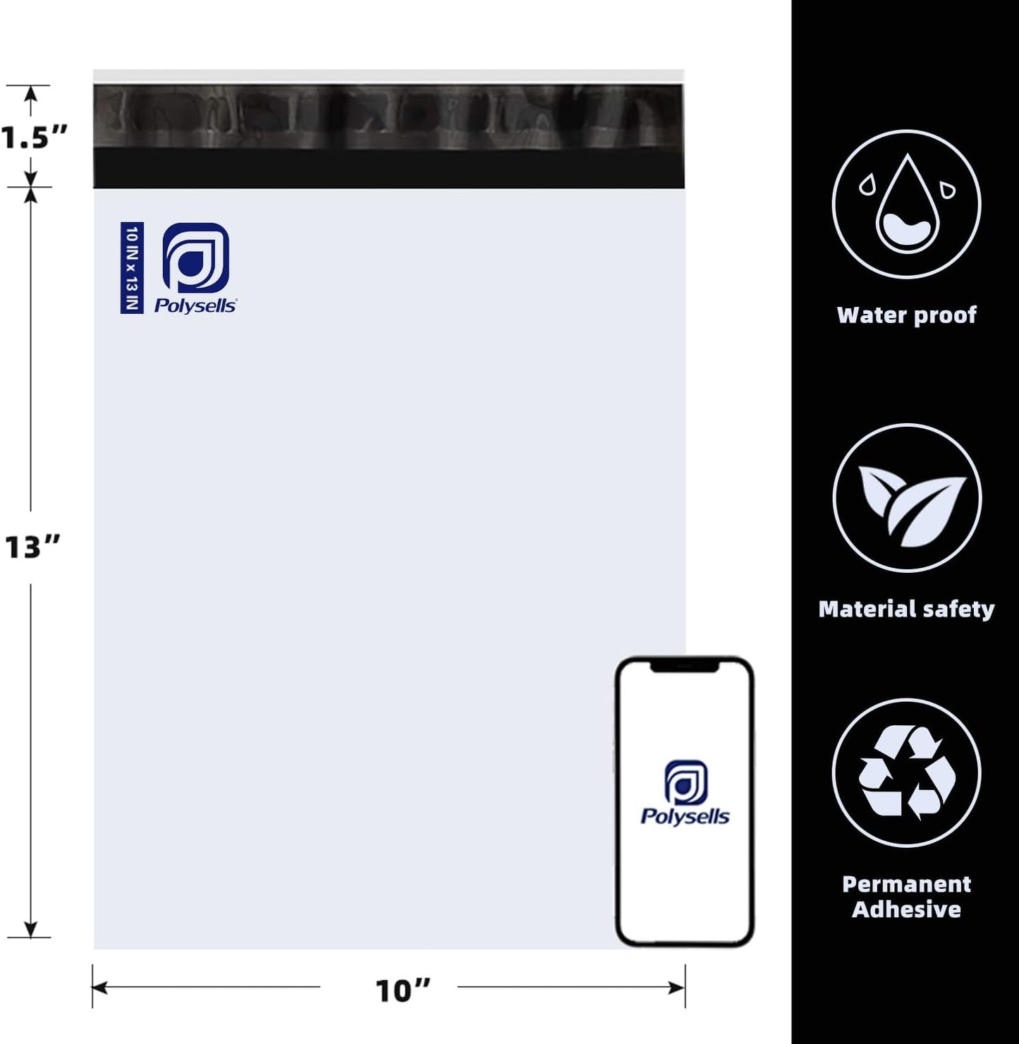 POLYSELLS 100 pcs 10x13 Inch White Poly Mailers Shipping Envelopes, Strong Adhesive Sealing, Waterproof, and Tear-resistant Postal Mailing Bags for Clothing, Books, and Accessories