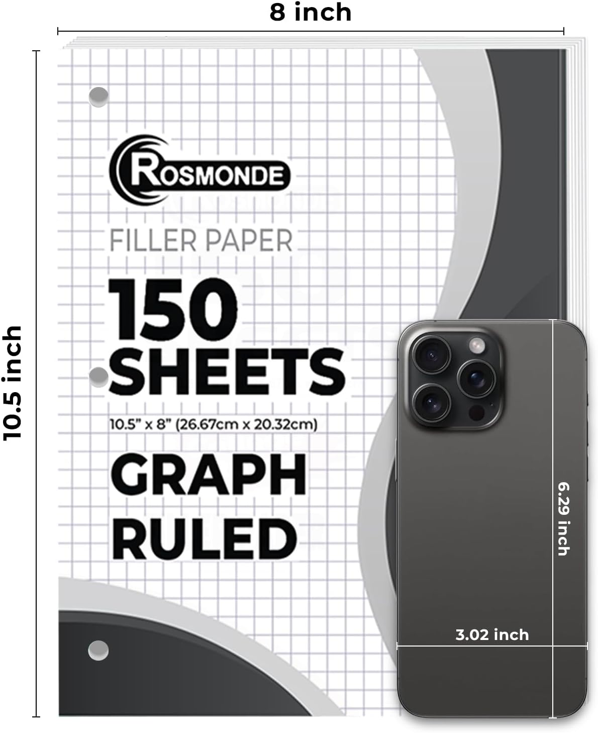 7200 Sheets Graph Paper Bulk, 48 Pack, Bulk Grid Paper, 4x4, 8" x 10.5", 3 Hole Punched, Quad Ruled Sheets, Thick Graphing Paper, Fights Ink Bleed, Bulk Loose Leaf Paper, Bulk School Supplies