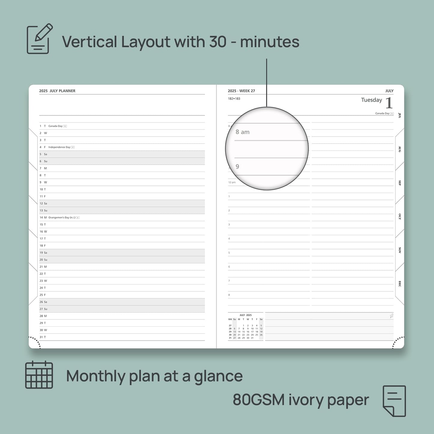 POPRUN 2025-2026 Daily Planner One Page Per Day (Large - 8.25'' x 12'') - Academic Calendar (July 2025 - June 2026), 2025 Day Appointment Book with Monthly Tabs, Hardcover - Burgundy