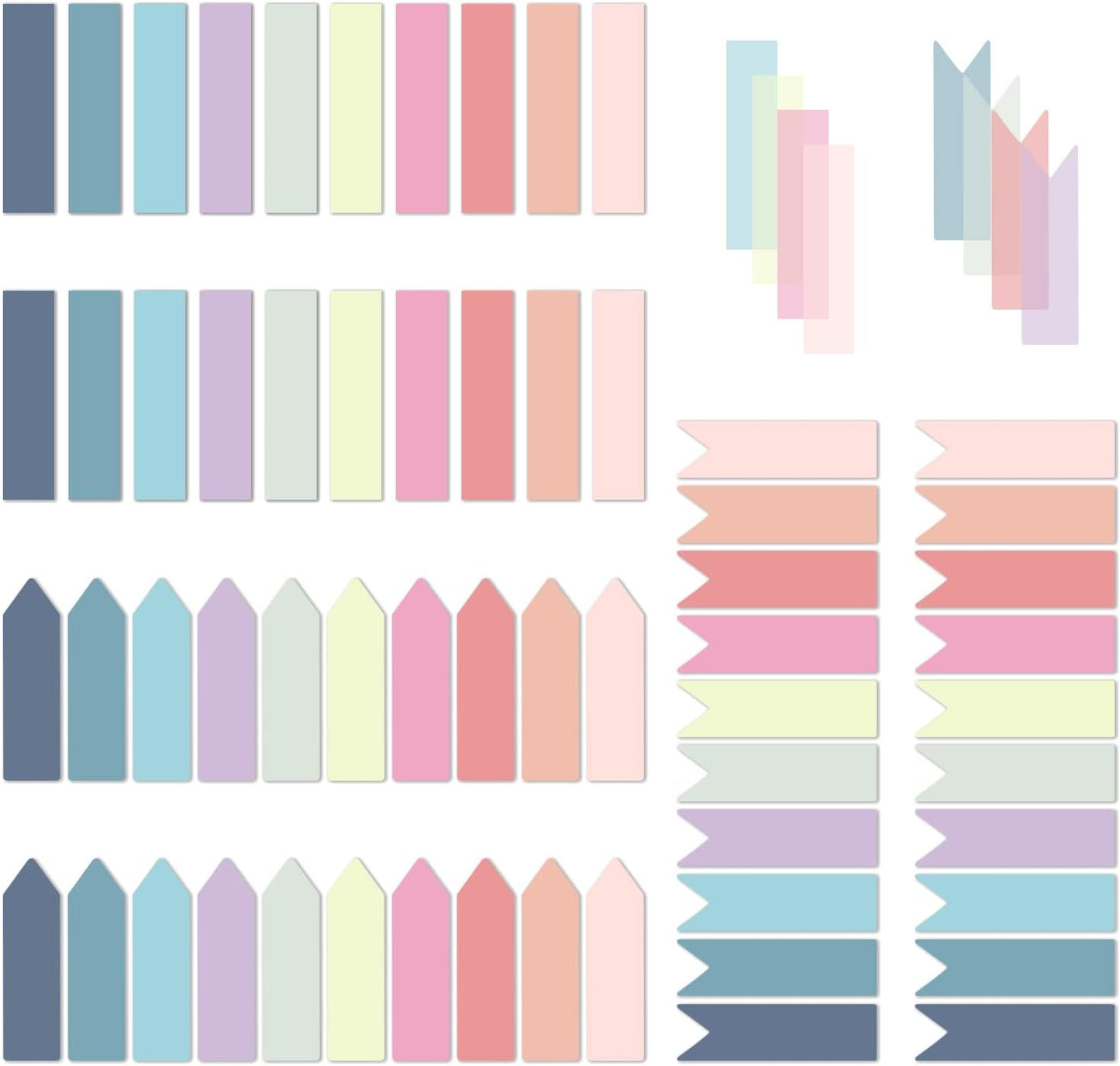 Temiary 1200 Pieces Transparent Sticky Index Tabs, Page Markers for Annotating, Translucent Morandi Arrow Flag Tab for Bookmarks Bible Tabs Notebook School Supplies