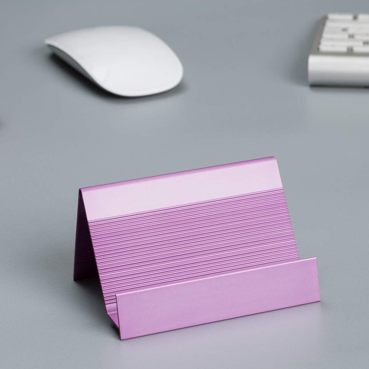 Business Card Holder Aluminum Business Card Display Stand Desktop Organizer, High-end New Series (Light Purple) 1 Pack