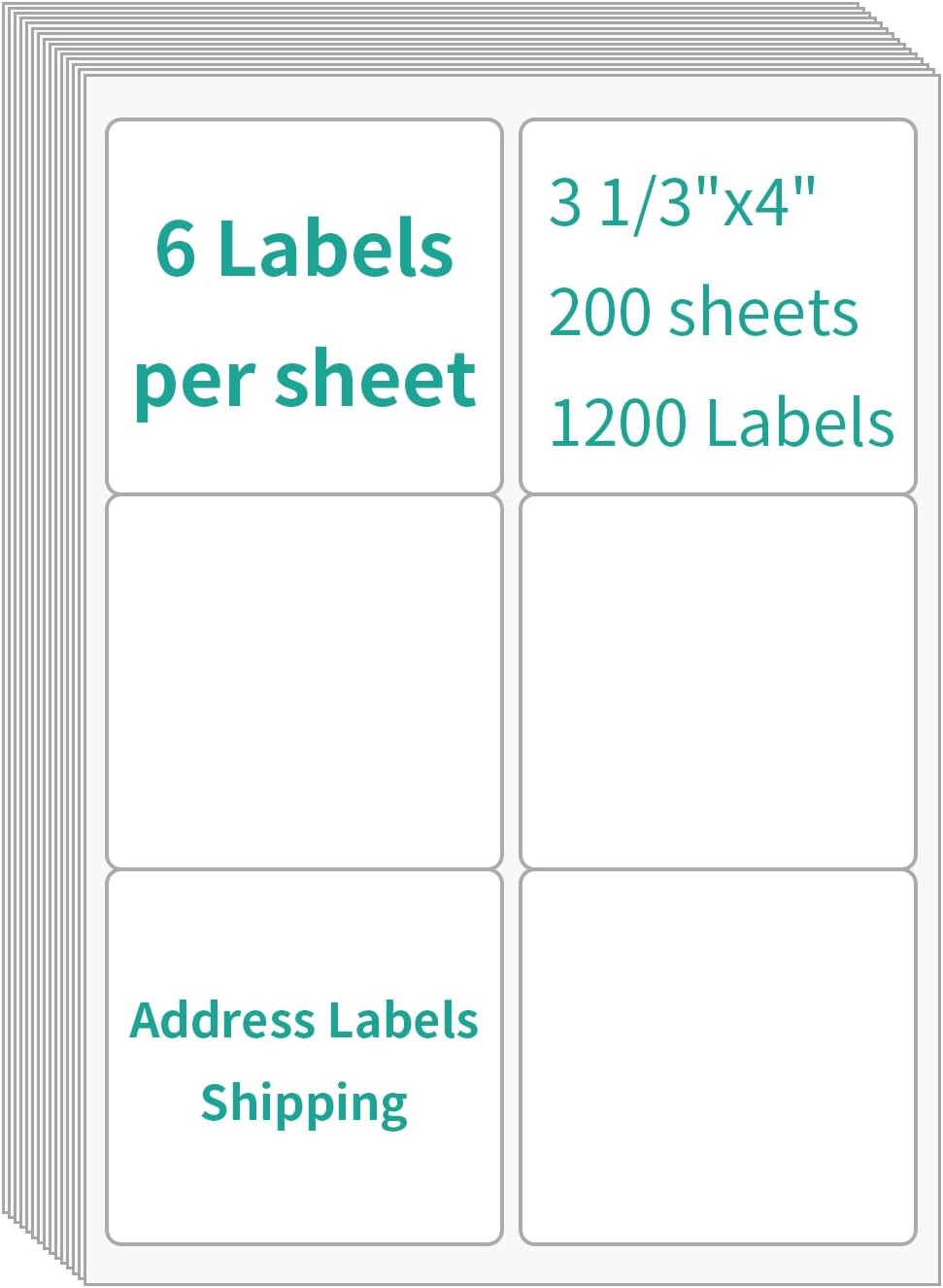 6 UP Labels, 4" x 3-1/3" Shipping Address Labels for Laser Inkjet Printer, Self Adhesive, Blank Mailing Paper (200 Sheet=1200)