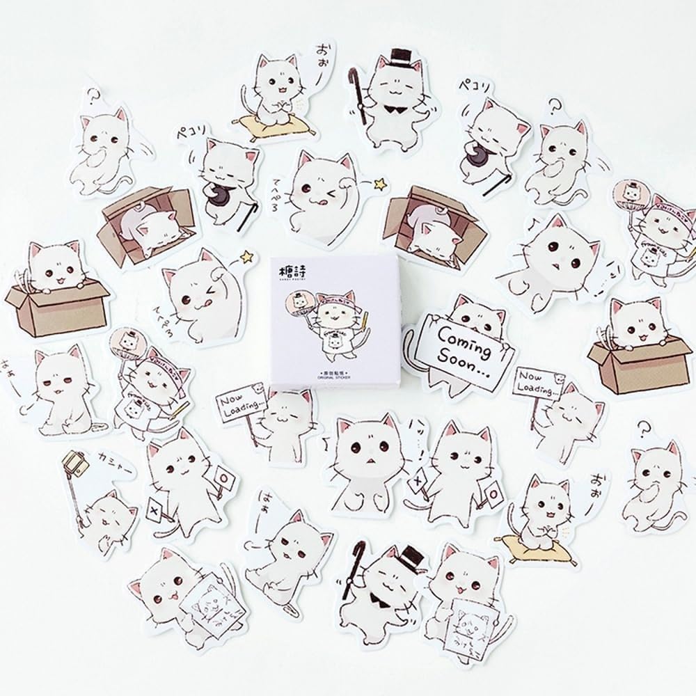 45pcs Cute Cat Stickers for Scrapbooking, Bullet Journal, DIY Decoration, Planners, Suitcase, Diary, Notebooks, Album, Laptop, Phone Cases, and Art Crafts