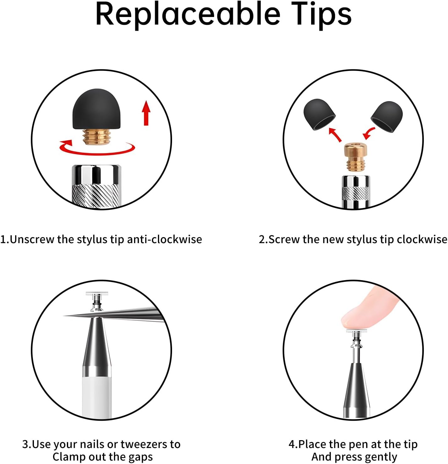 Stylus (5 Pcs), 2-in-1 Stylus Pen for Touch Screen, High Precision and Sensitivity, Suitable for iPhone/ipad/Android Tablets, Compatible with All Touch Screens (Black/White/Blue/Rose Gold/Silver)