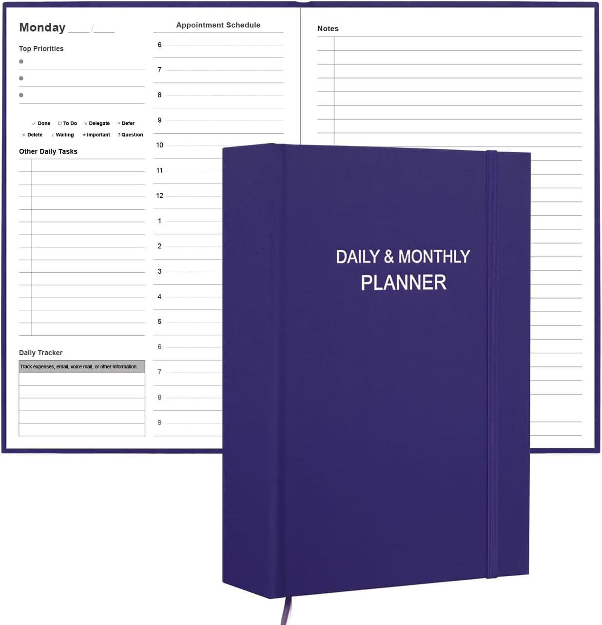 Daily & Monthly Planner for 2025 2026 or Anytime - ADHD Planner Two Pages Per Day, Daily Planner Undated to Increase Focus, Eliminate Overwhelm, Achieve Your Biggest Goals, 5.8'' × 8.3'', Purple