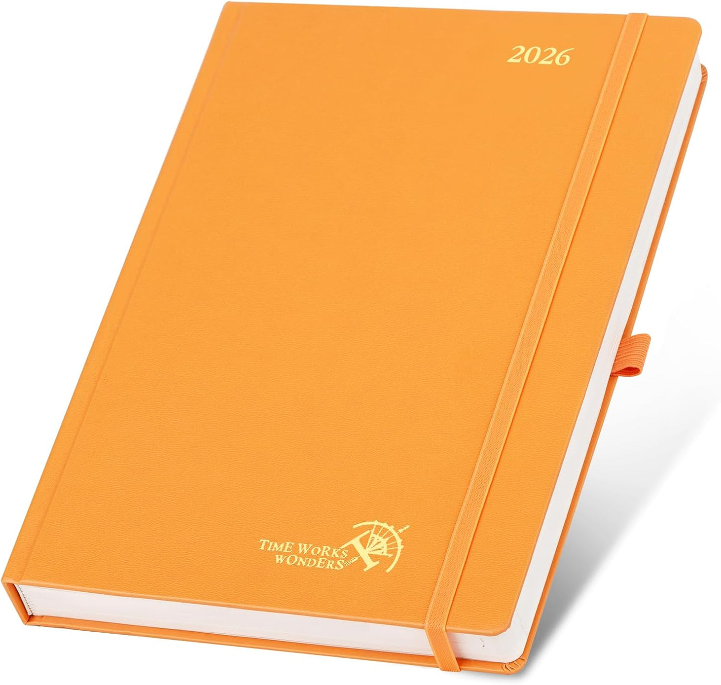 POPRUN 2026 Daily Planner One Page Per Day Even Weekends A4 Large Size (8.5" x 12") - 12 Months Calendar Hourly Appointment Book with Inner Pocket, Pen Holder, Hardcover - Orange