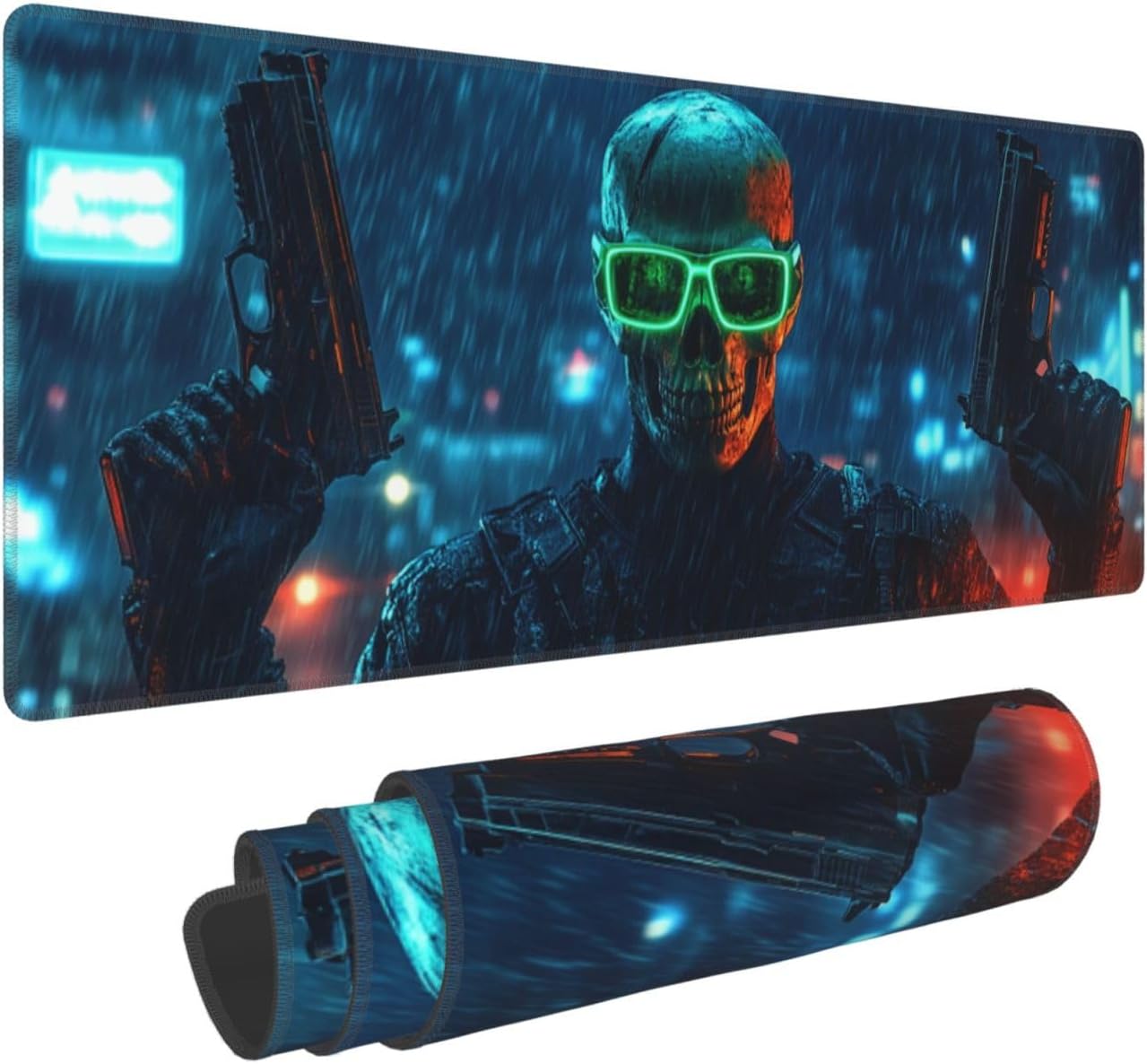 Rain Skull Mouse Pad 31.5 X 11.8 Inch Big Desk Rubber Base Stitched Edges Keyboard Pad XXL Mouse Mat for Home Game and Office