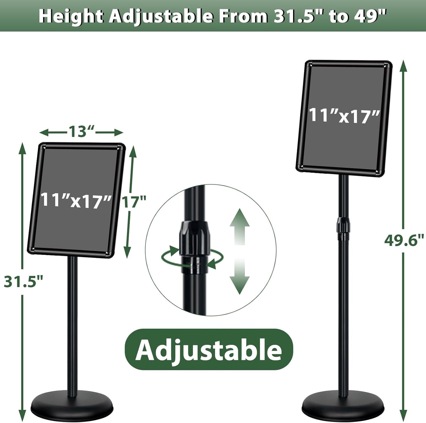 6Packs Pedestal Sign Holder 11x17in Standing Signs Display Stand Adjustable Pedestal Floor Stand Sign Holder, Aluminum Poster Stand for Ads, Posters, Menu, Guide (Black)
