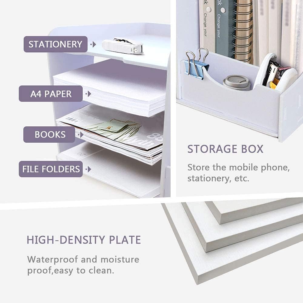 SONGWAY File Organizer for Desk - 4 Tier Vertical and Horizontal Document Holder, File Sorter, A4 Paper Storage Holder, Desktop Organizer for Home Office School Decoration, White