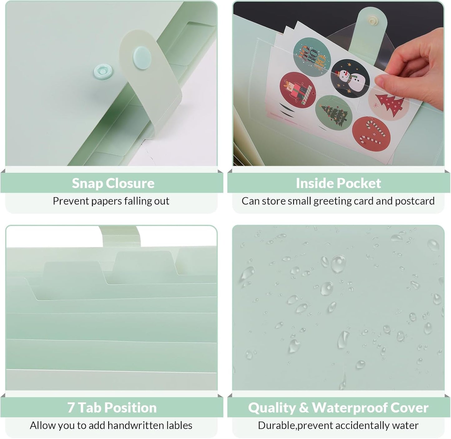 SKYDUE Expanding File Folder, Accordion File Organizer with 8 Pocket & Inner Card Pocket, Expandable Document Paper Receipt Holder for School Office Hospital, Letter/A4 Size Light Green