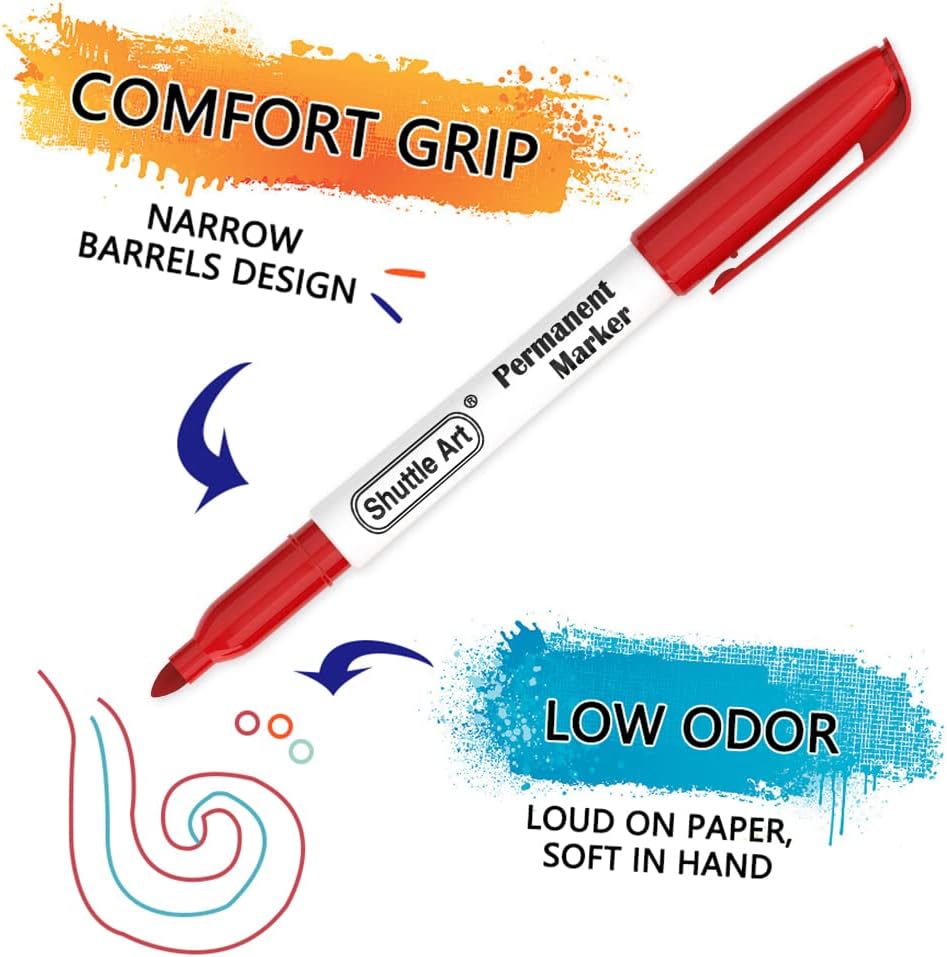 Shuttle Art 48 Colors Permanent Markers, Fine Point, Assorted Colors, Works on Plastic,Wood,Stone,Metal and Glass for Doodling, Coloring, Marking