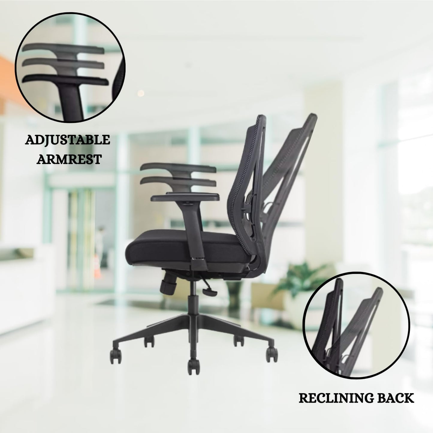 Bitchair Ergonomic Mesh Conference Room Chair - Adj Lumbar Support Computer Desk Chair with Height Adjustable Arms - Seat Depth Adjustable Home Office Chair - (Black) (Pack of 1)