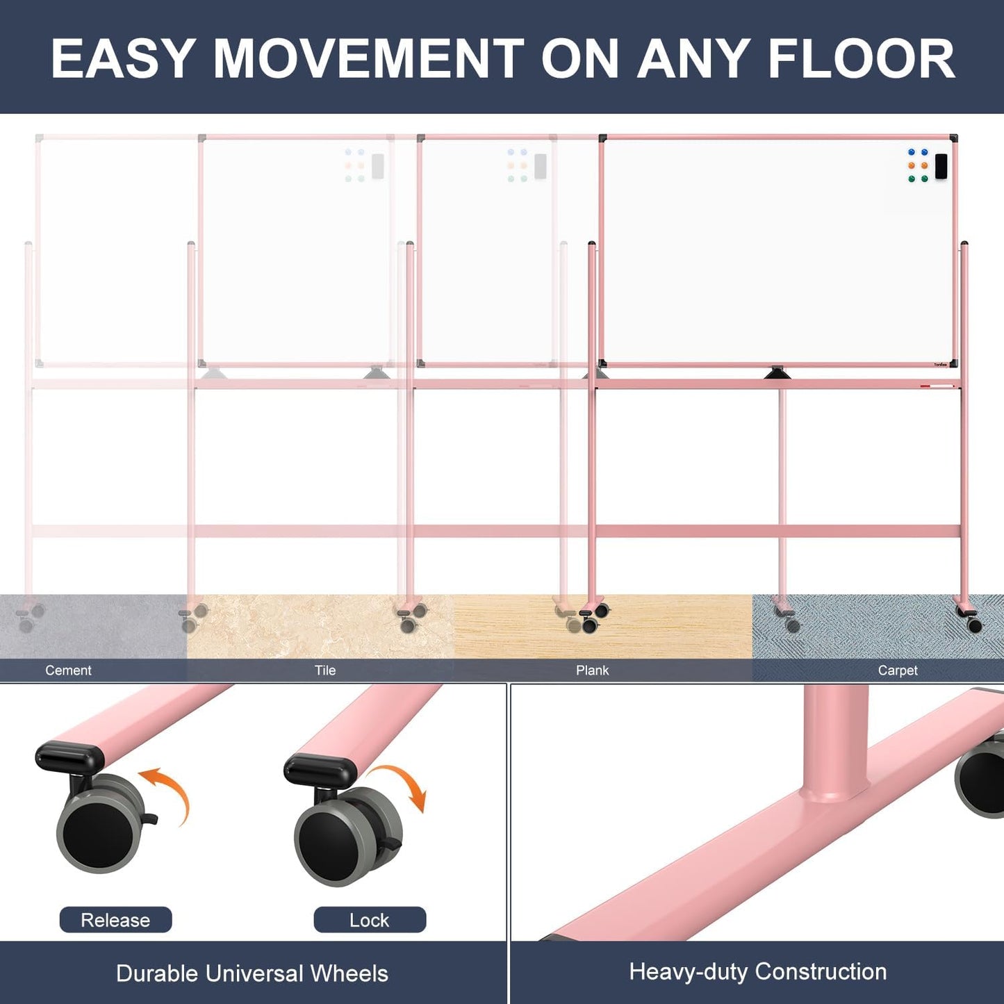 Mobile Whiteboard, 48x32 Inches Dry Erase Board with Stand, Large Rolling Whiteboard on Wheels, Standing White Board for Office, School, Home, Magnetic Double Sided White Board with Paper Pad