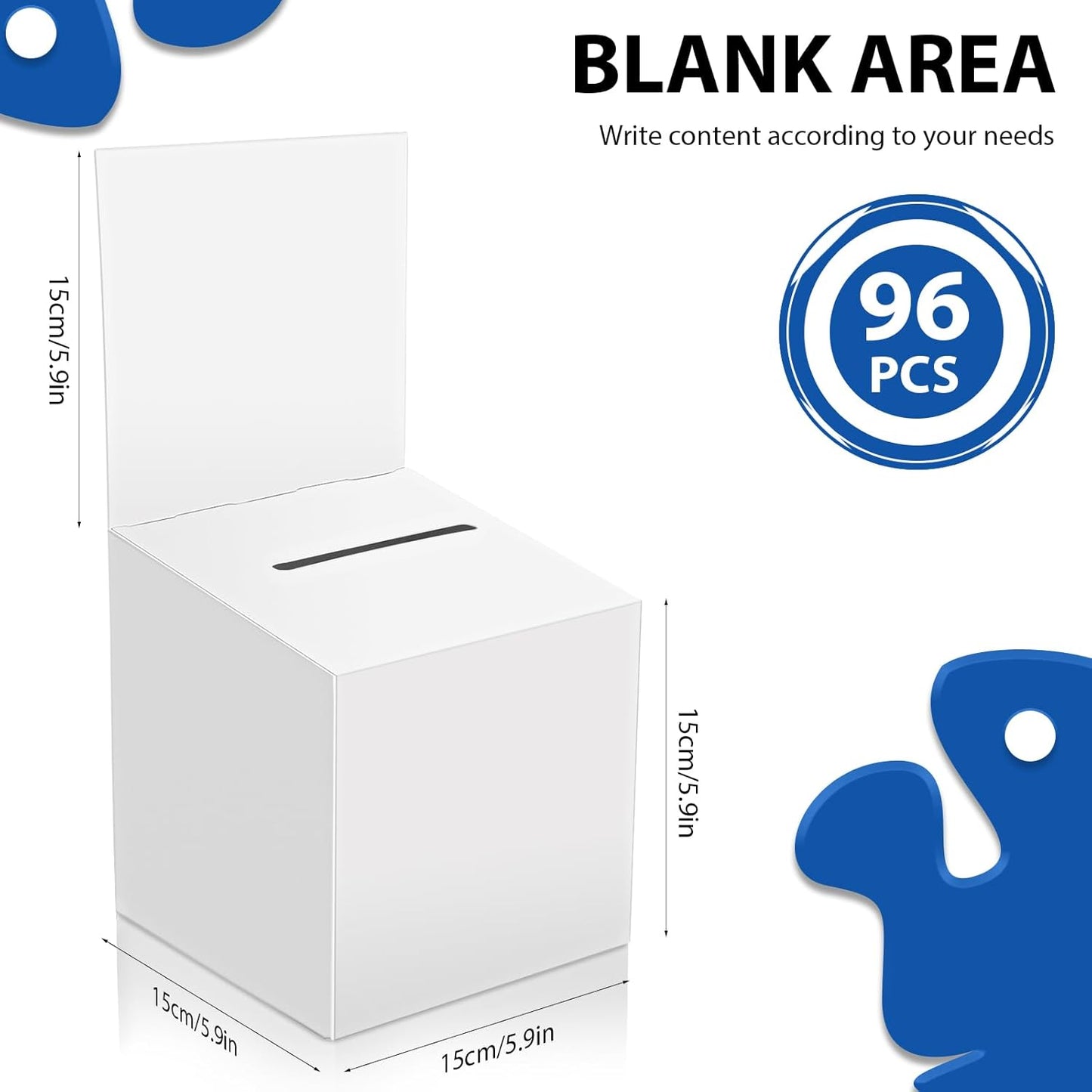 96 Pack Raffle Box Donation for Fundraising, Ballot Cardboard Box with Slot for Ticket and Removable Header Charity for Collecting Business Card Voting Contes, 6 x 6 x 6 Inch