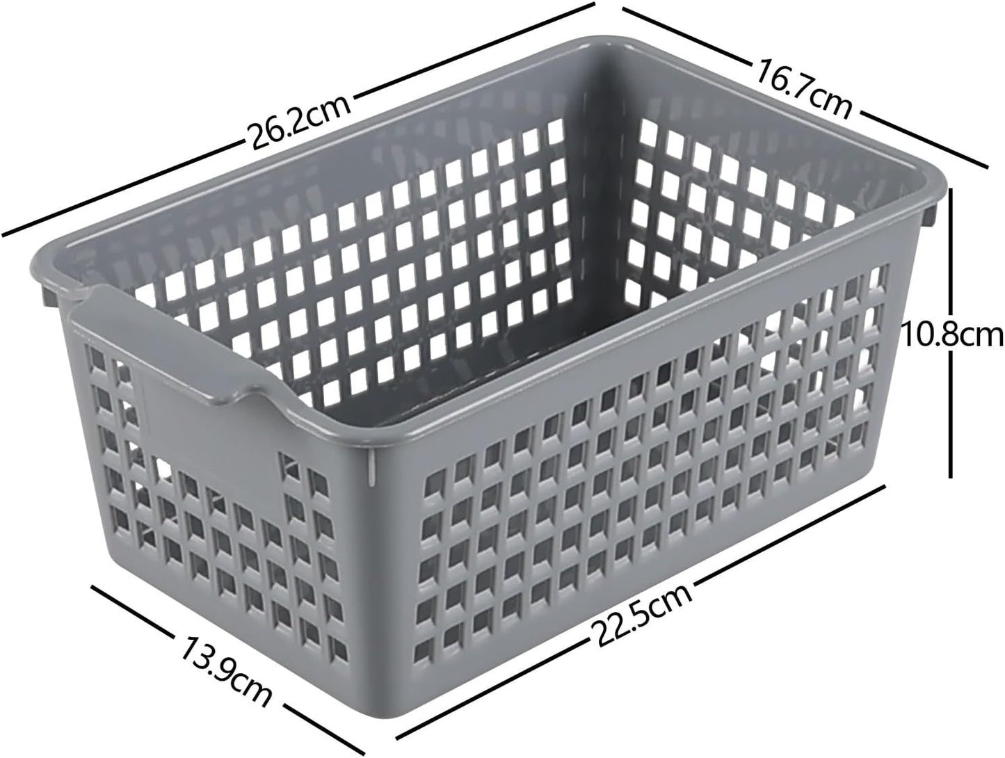 Plastic Storage Baskets, 6 Packs Shelf Kitchen Pantry Organizer Bins, Grey