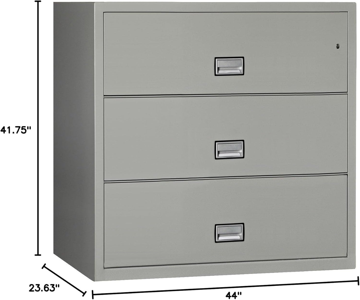 44 inch Wide 3-Drawer Lateral Fireproof File Cabinet – Legal and Letter Size Filing – Key Lock – Water Resistant – Fire Safe and Impact Rated – Light Gray Finish – Model LAT3W44LG
