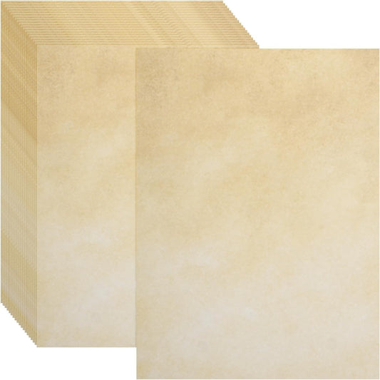 MECCANIXITY 24 Sheets Vintage Cotton Paper Printer Edge Paper Thick 120 GSM, Classic for Letter Writing, Invitations, Wedding-8 x 11 Inch,Golden Yellow