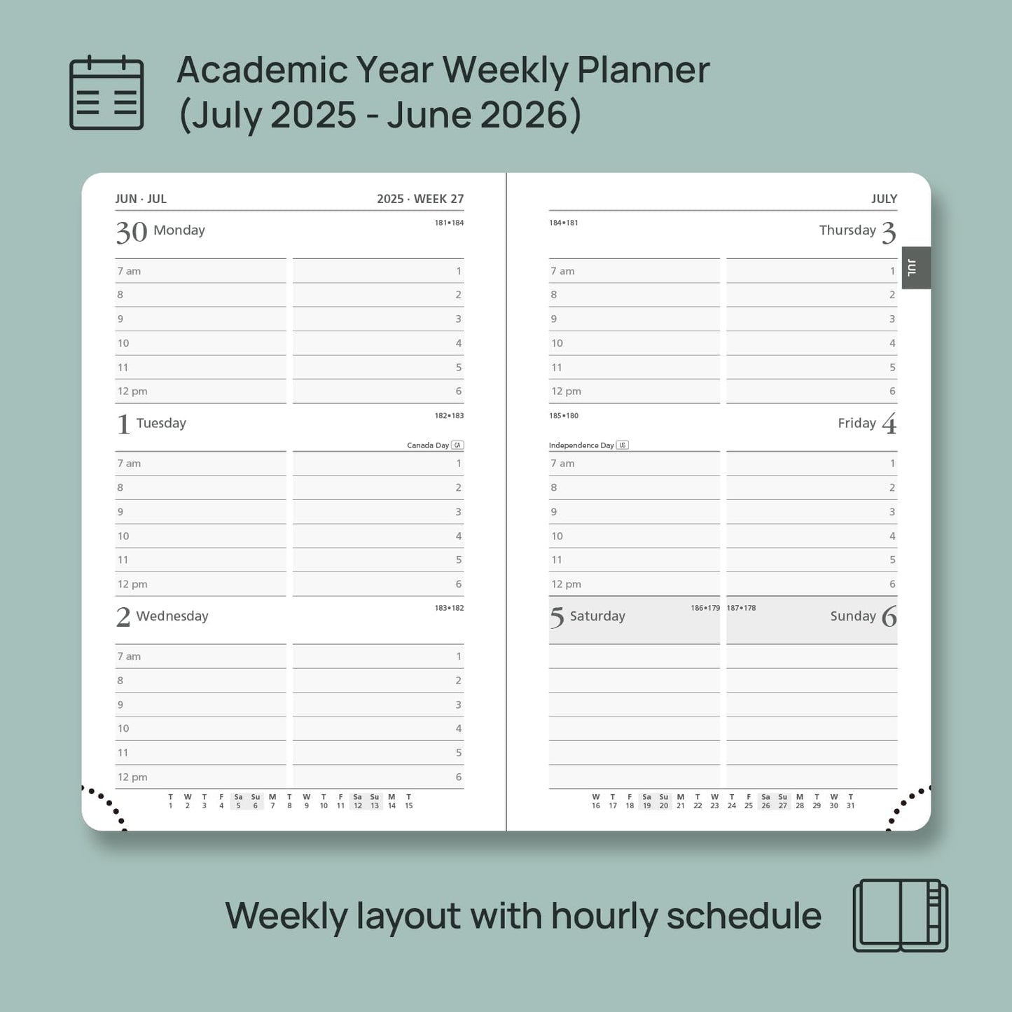 POPRUN Pocket Planner 2025-2026 (Purse Size 4'' x 6.25'') Academic Small Calendar (July 2025 - June 2026) with Hourly Time Slots, 100GSM Thick Papers, Leather Soft Cover - Green
