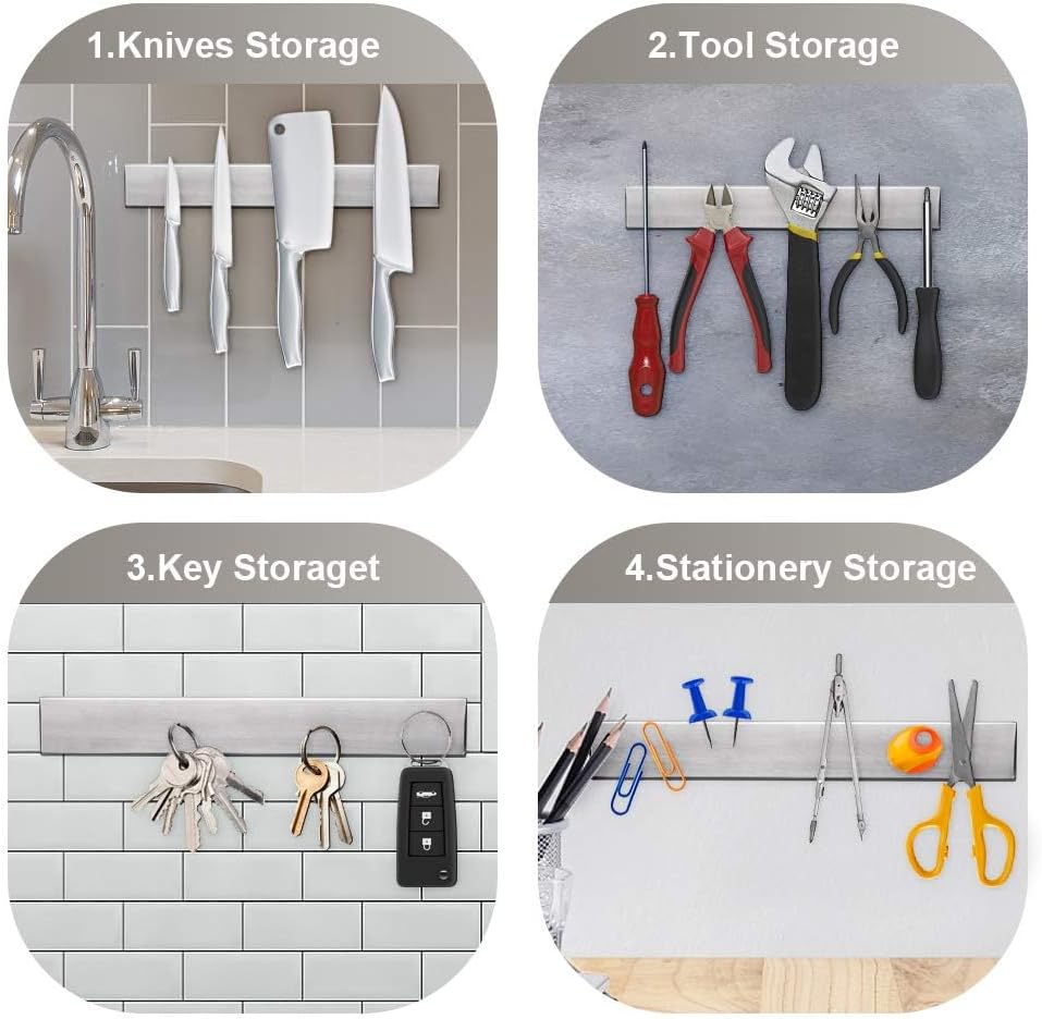 Ninonly 12 Inch Magnetic Knife Strip, Premium Stainless Steel Wall Mounted Kitchen Knives Bar,Space-Saving Powerful No Drilling Magnetic Knife Rack for Home Kitchen Utensil Holder & Tool Holder