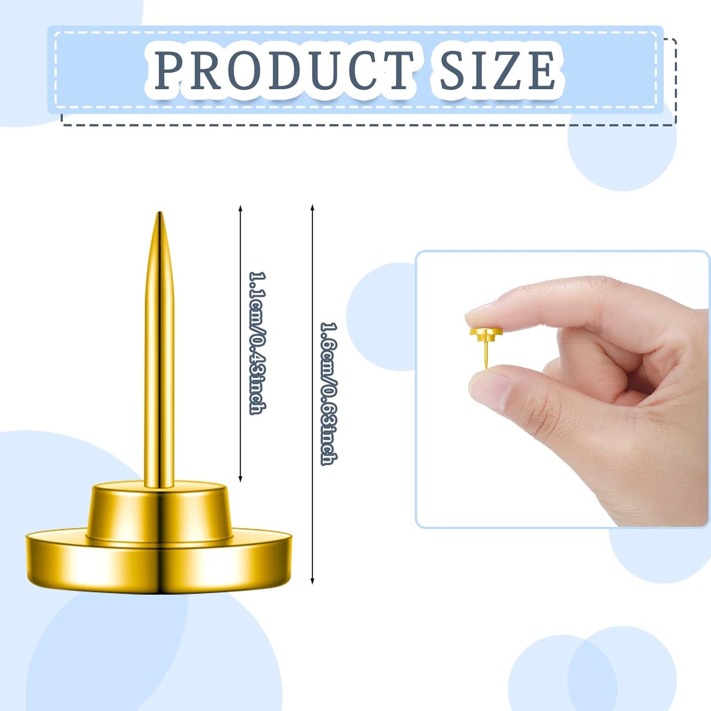 30 Pieces Push Pins, Metal Thumb Tacks for Picture Photo Hanging, Wall Pins for Board Posters Bulletin Maps, Wall Tack for Office Home Decorative (Gold)