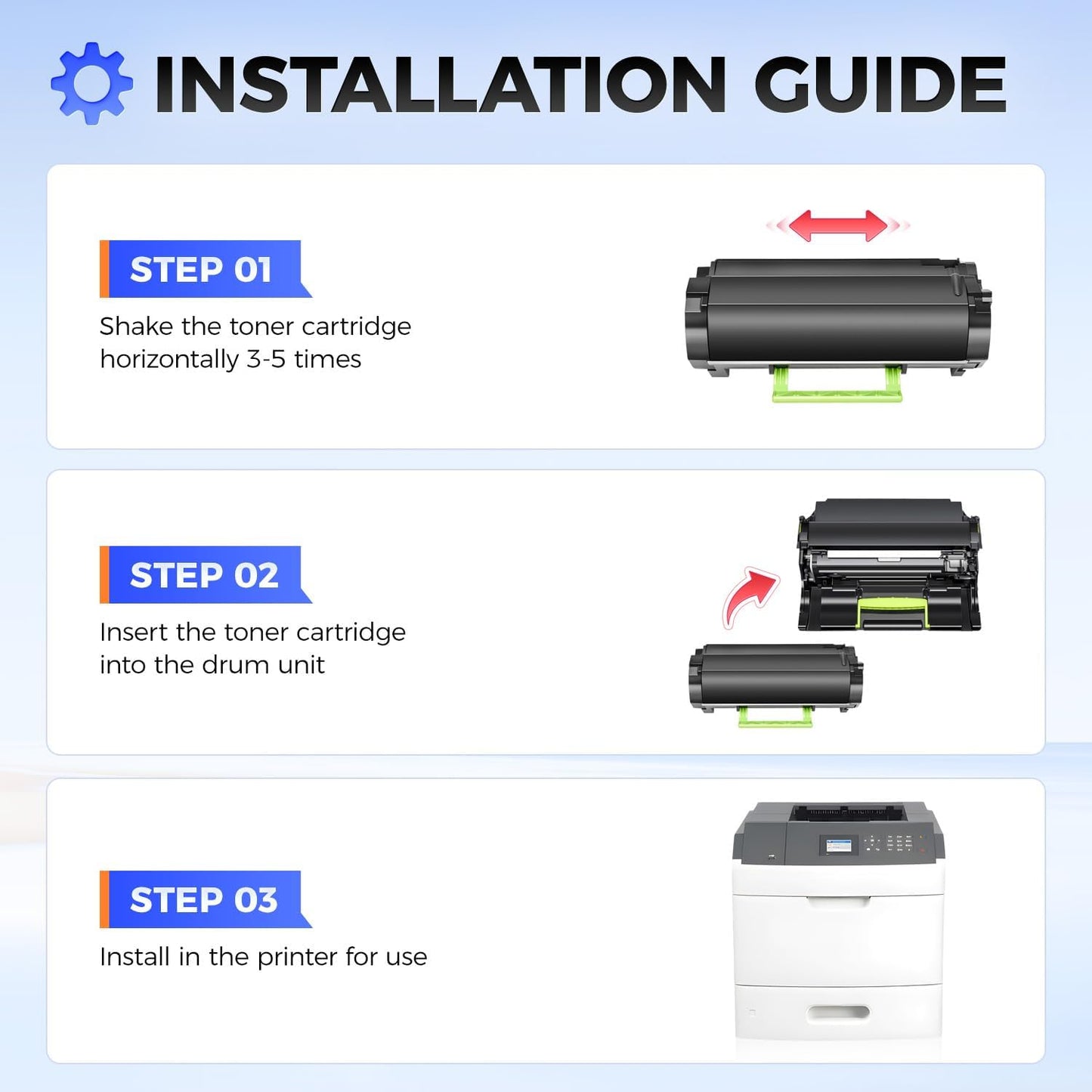 53B1H00 Black Toner Cartridge with chip 1-Pack High Yield Replacement for Lexmark 53B1000 53B1H00 Toner Compatible with Lexmark MS817dn MS817n MS818dn MS818n MX717de MX718de Laser Printer Ink Copier