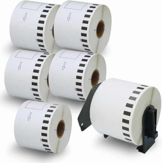 BETCKEY - Compatible Continuous Labels Replacement for Brother DK-2205 (2.4 in x 100 ft), Use with Brother QL Label Printers [6 Rolls + 1 Reusable Cartridge]
