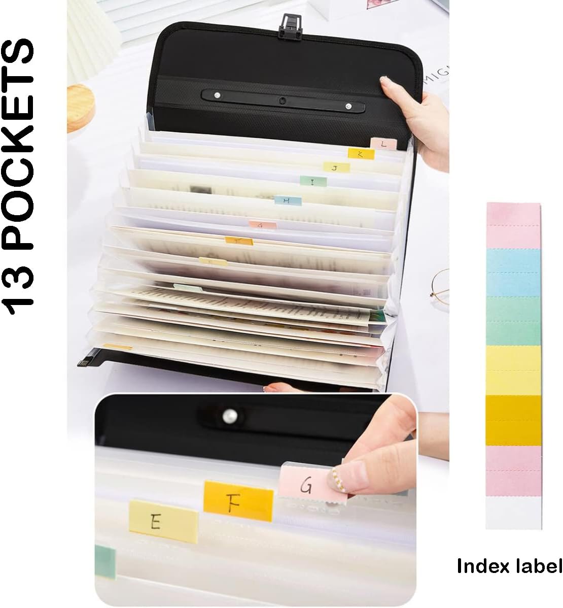 2 Pack 12 Pockets Accordion File Organizer with Handle, TRANBO Letter Size/A4 Expanding File Folder, Portable Paper Organizer, Expandable Plastic Document Organizer for Travel School Office