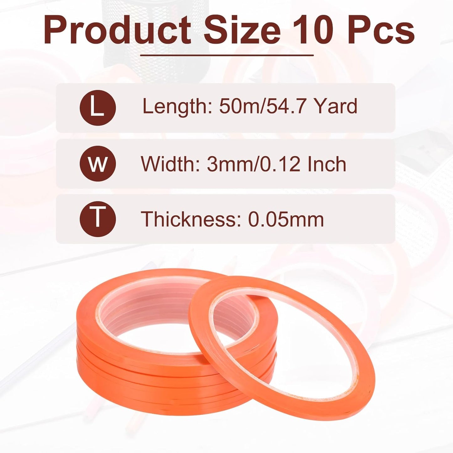 MECCANIXITY 10 Rolls Whiteboard Tape Graphic Chart Tape 3mm 54.7 Yard Art Tape Thin Self-Adhesive Pinstripe Tape Masking Tape for Gift Wrapping Craft Supplies, Orange