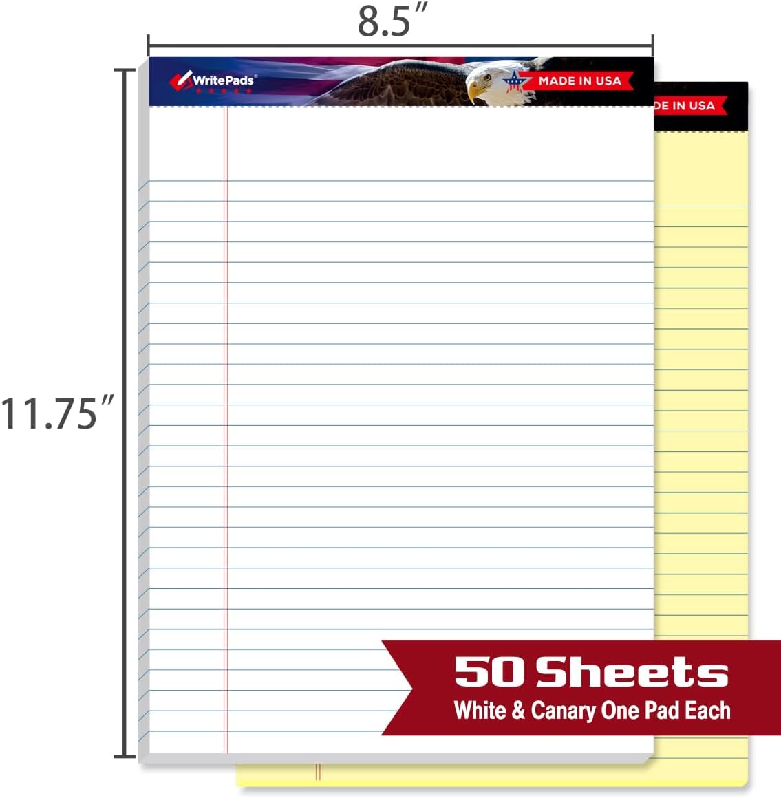 KAISA Legal Pads Letter Size Wide Ruled Writing Pads, 8.5x11 Legal Pad Note Pads 50 Sheets Per Pad,Ruled Paper Notepads, 20 lb Heavy Paper, Rigid Back, Veteran 2 Pads，BK-3098，Made In The USA