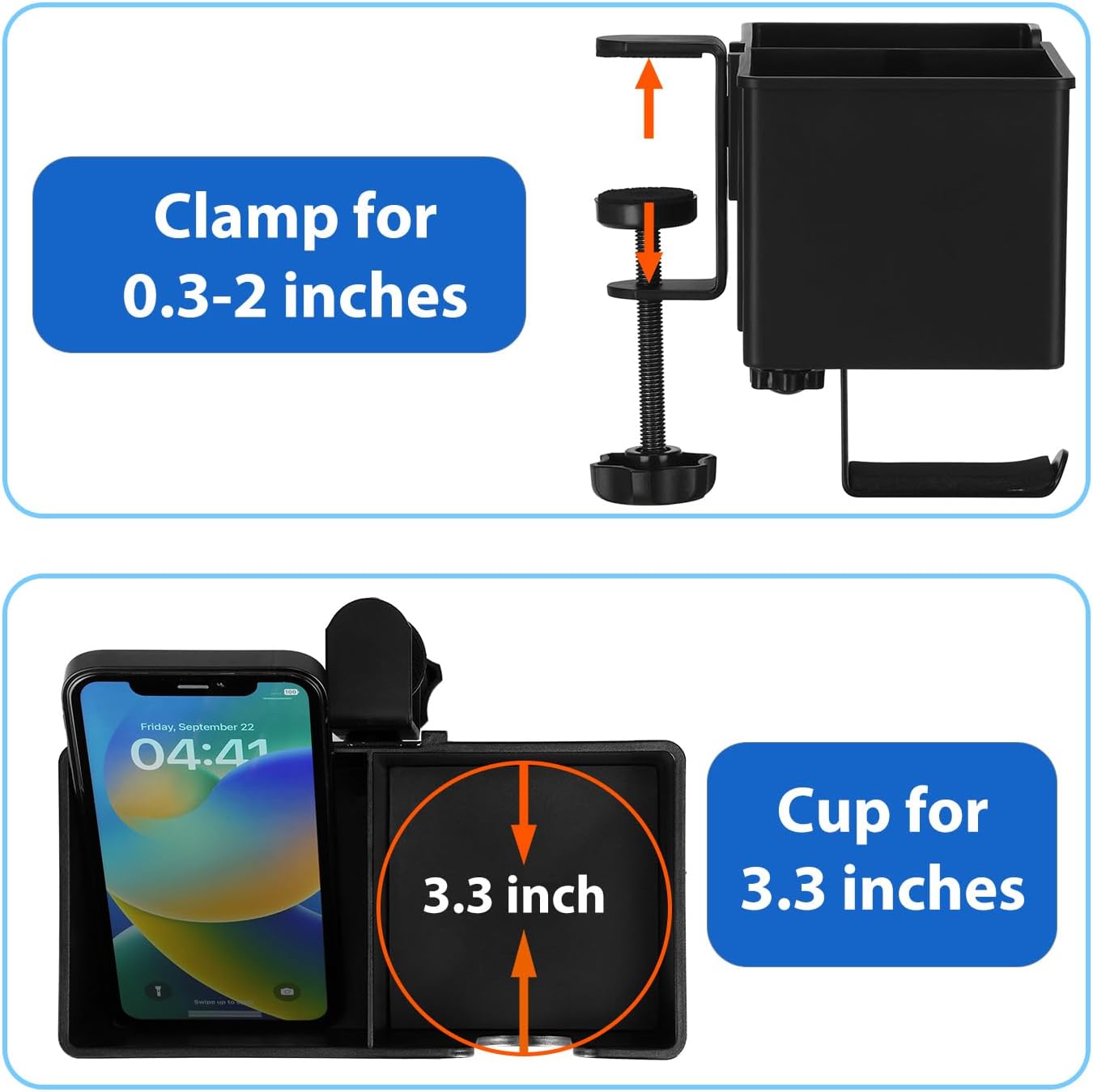 ROSLINE 3-in-1 Clip-on Desk Organizer - Pen, Headphone, and Cup Holder for Expanding Office and Gaming Space (Black)