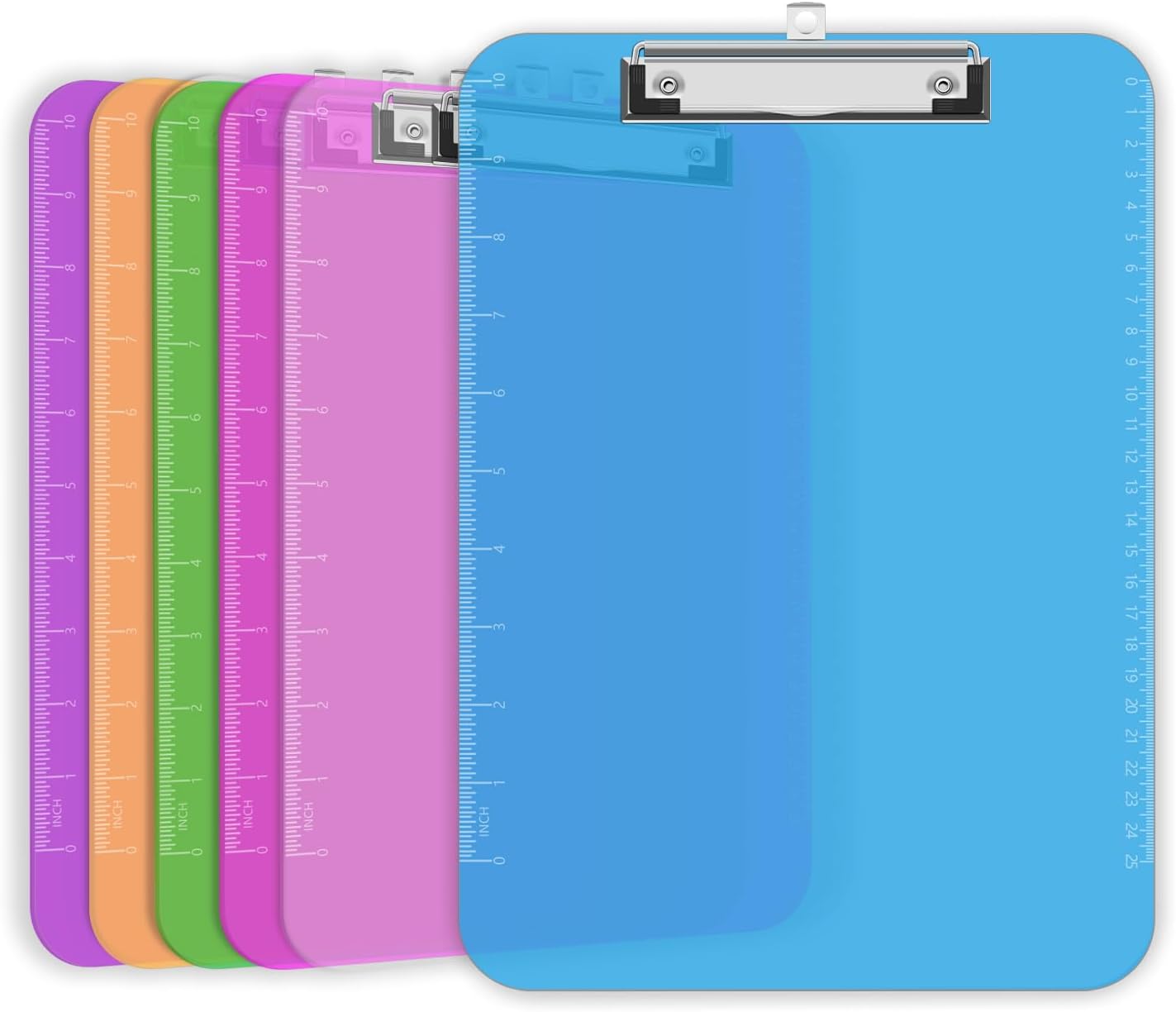 TOTiyea Clipboard (Set of 6), 12.5 x 9 Inch Multi Color, Plastic Clipboard with Low Profile Clip, 75 Sheets Capacity, Standard Letter Size A4