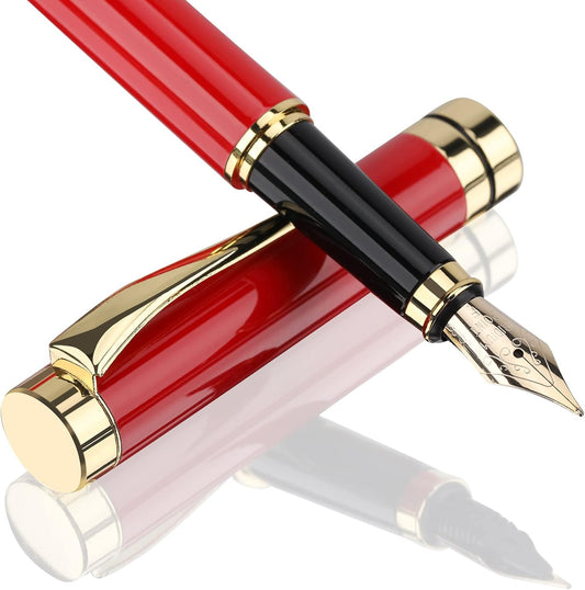Tiankool Luxury Fountain Pen,Fine Nib, Exquisite Pen Gift Set for Men&Women-Includes 10 Ink Cartridges&Ink Converter- Nice Pens - Red