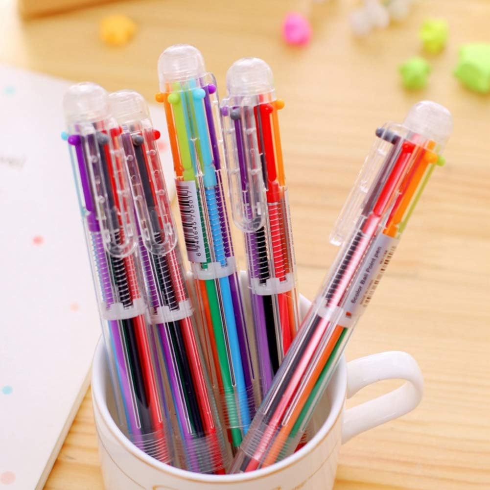 Hutou 23 Pack 0.5mm 6-in-1 Multicolor Ballpoint Pen 6 Colors Retractable Ballpoint Pens Kids Party Favors Pen (23 Pack)