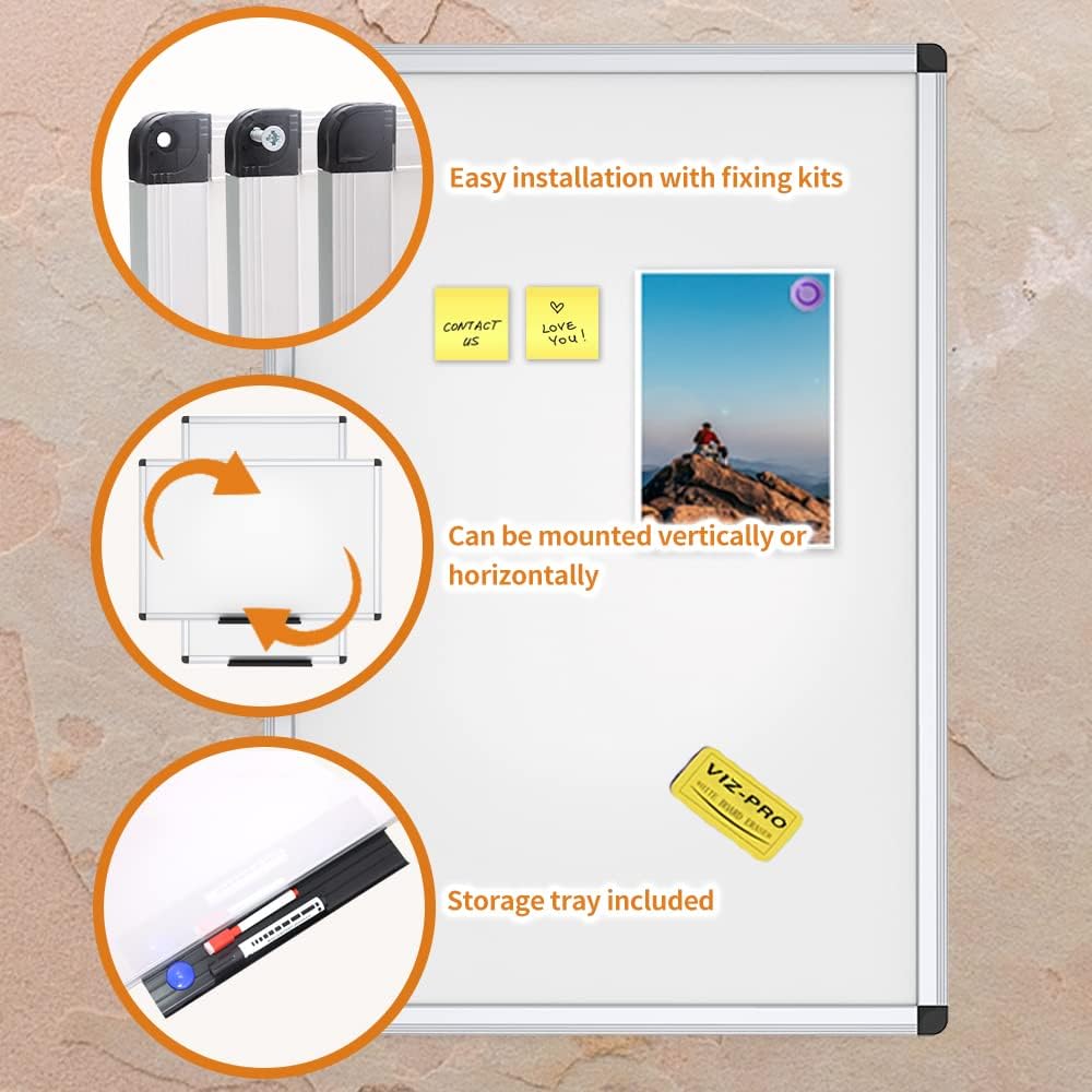 VIZ-PRO Dry Erase Board/Magnetic White Board, 48 X 32 Inches, Silver Aluminium Frame