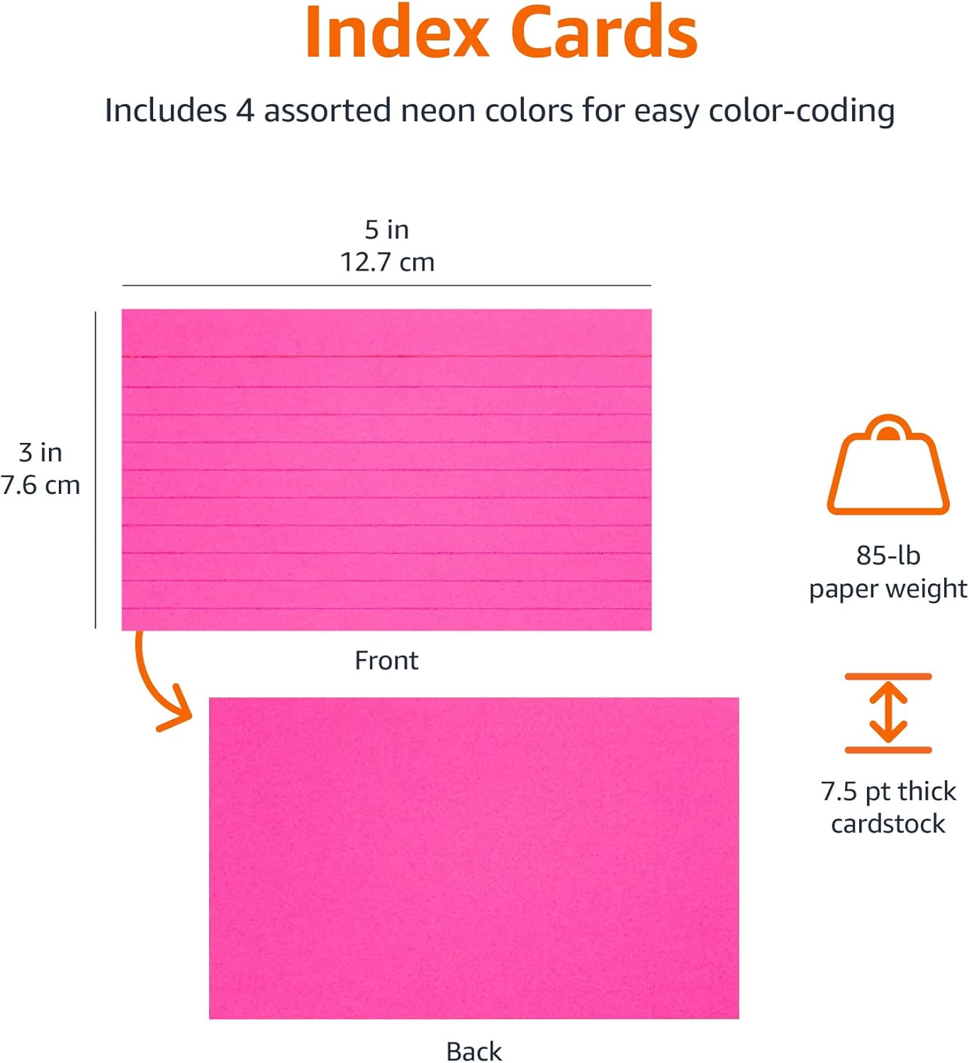 Amazon Basics Ruled Index Flash Cards for Studying and Note Taking, Assorted Neon Colored, 3x5 Inch, 300-Count