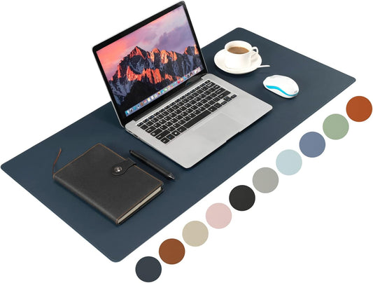 PU Leather Desk Pad Blotter,Navy Waterproof Office Desktop Mat for Men,36x17in Non-Slip Large Mouse Pad/Writing Protector/Desk Accessories