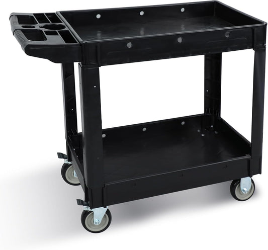 Utility Rolling Tool Cart, 40 x 17-Inch Plastic Rolling Carts Huge Storage W/Deep 2-Shelf Heavy Duty Service Carts with Wheels,550 lbs Capacity Organizer for Garage,Warehouse,Workshop-Medium