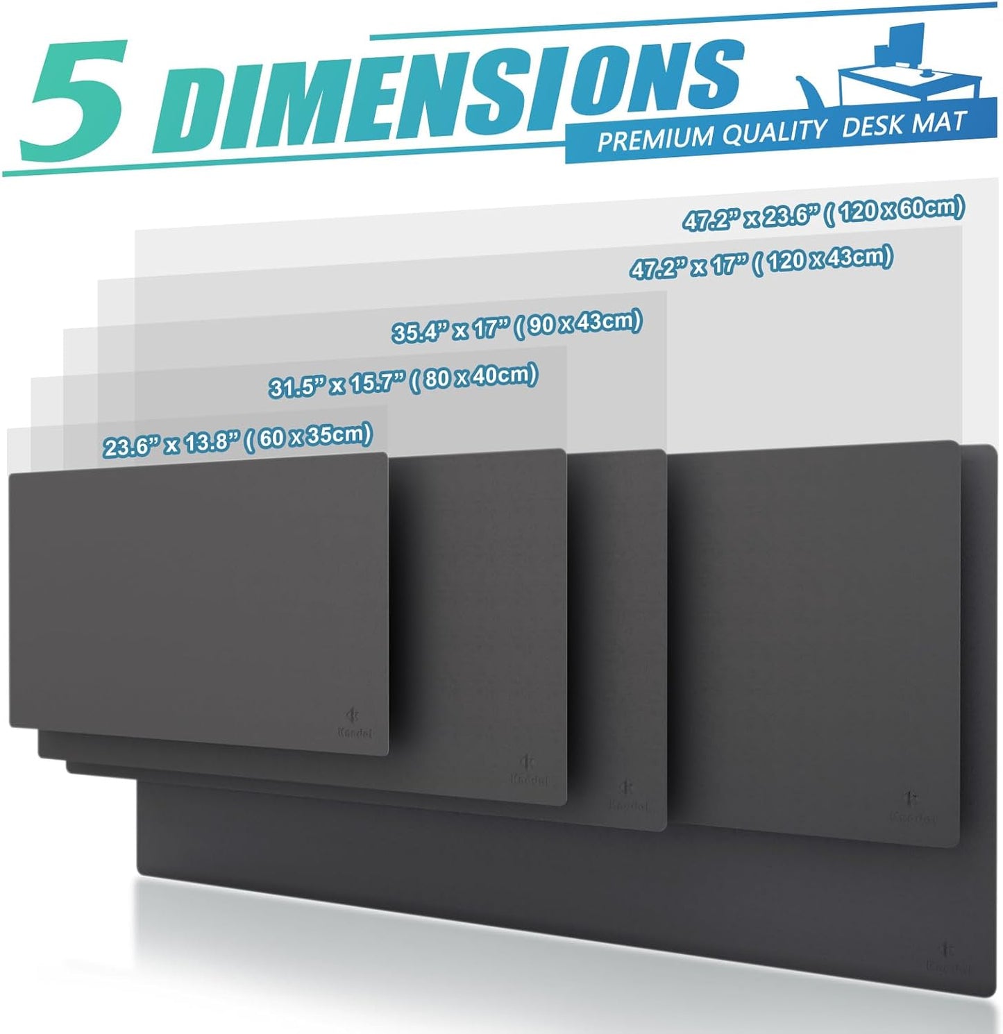 K KNODEL Large Office Leather Desk Mat, Mouse and Keyboard Pad, Computer and Laptop Mat, Desktop Protector and Cover, Writing Pad and Blotter (31.5"x15.7", Dark Gray)