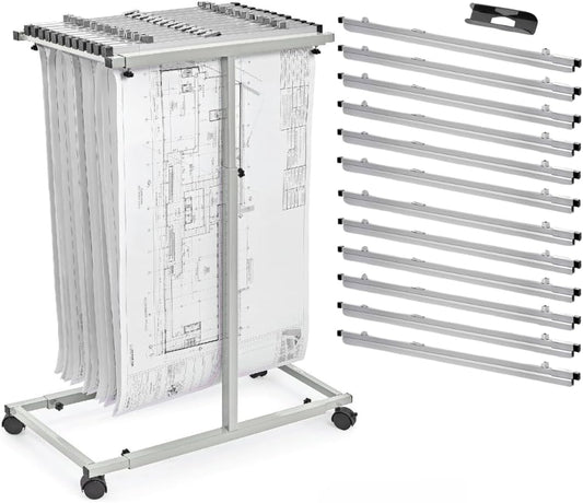 Adir Blueprint Rack and Clamps - 12 Pack of Blueprint Clamp and Mobile Blueprint Rack, Heavy-Duty Large Document Storage Solution for Blueprints, Posters, Maps, & Construction Plans