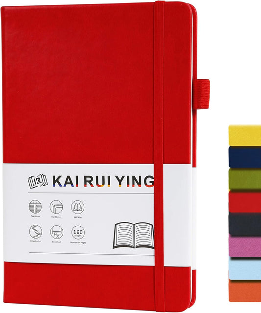 KaiRuiYing Lined Journal Notebook with Pen Holder, 160 Pages, 5.5'' × 8.6'' Medium Size A5-100 GSM Thick Paper, for Writing, Work, Office, Leather Hardcover